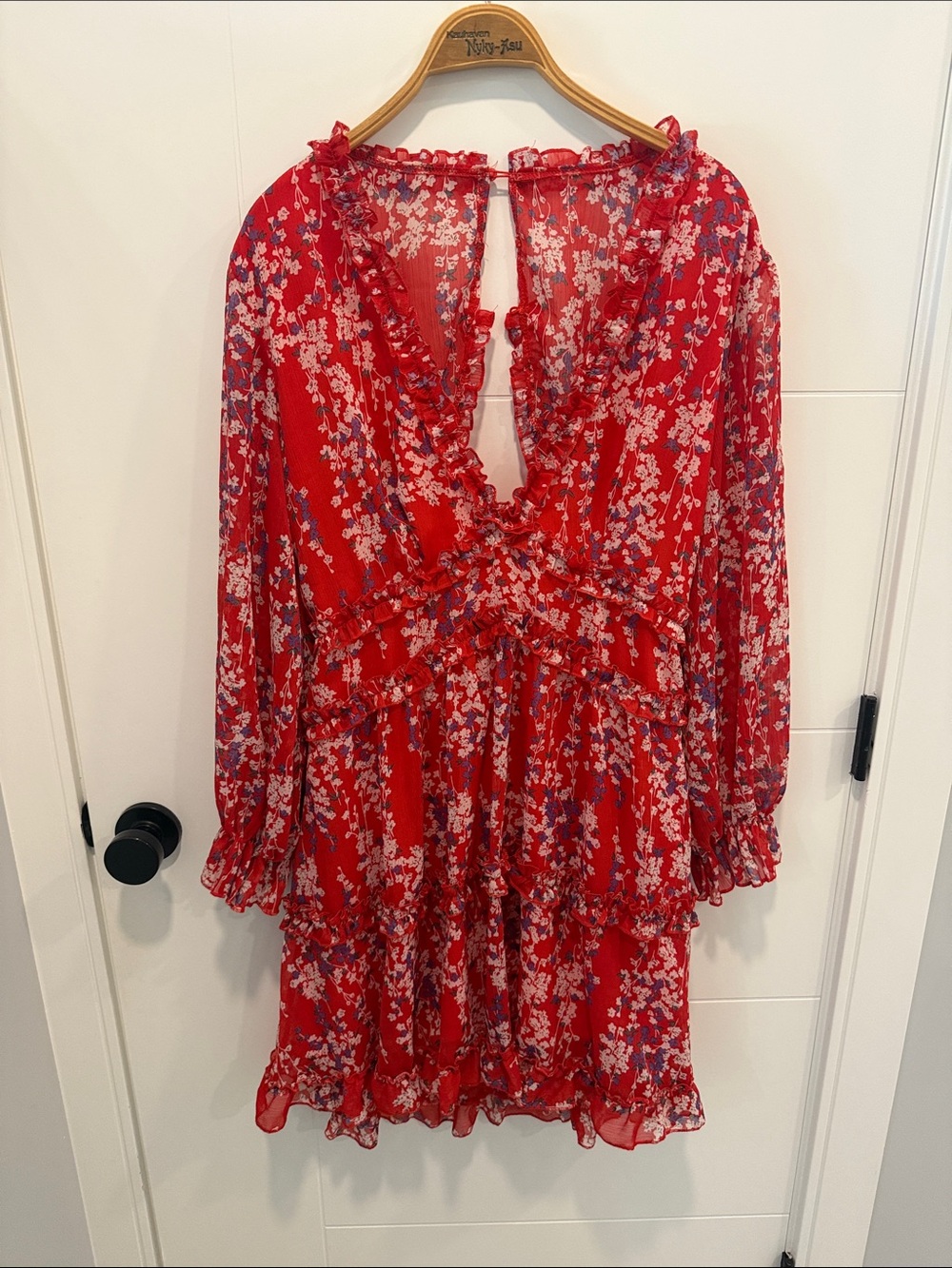 Red Floral Ruffle Long-Sleeve Mini Dress size XL